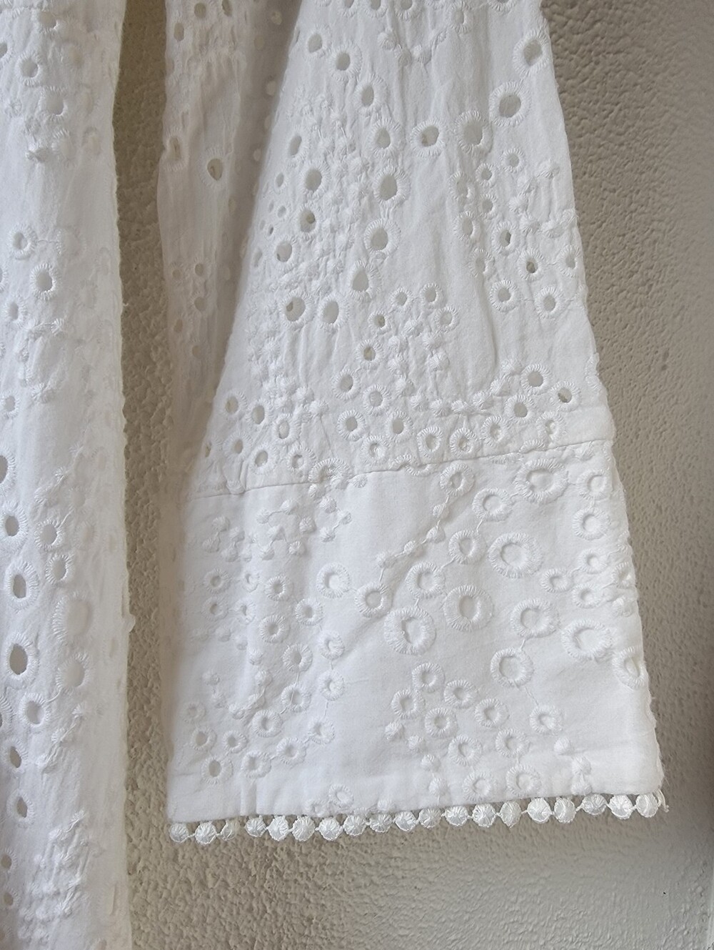 Zara 46"L Midi White Dress Metal Buttons Embroidered Eyelets Belt, Lined, Sz XL - Picture 6 of 16